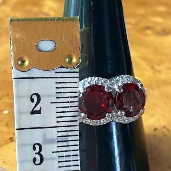 Natural Red Garnet Sterling Silver Ring Size 10 - Picture 7 of 9